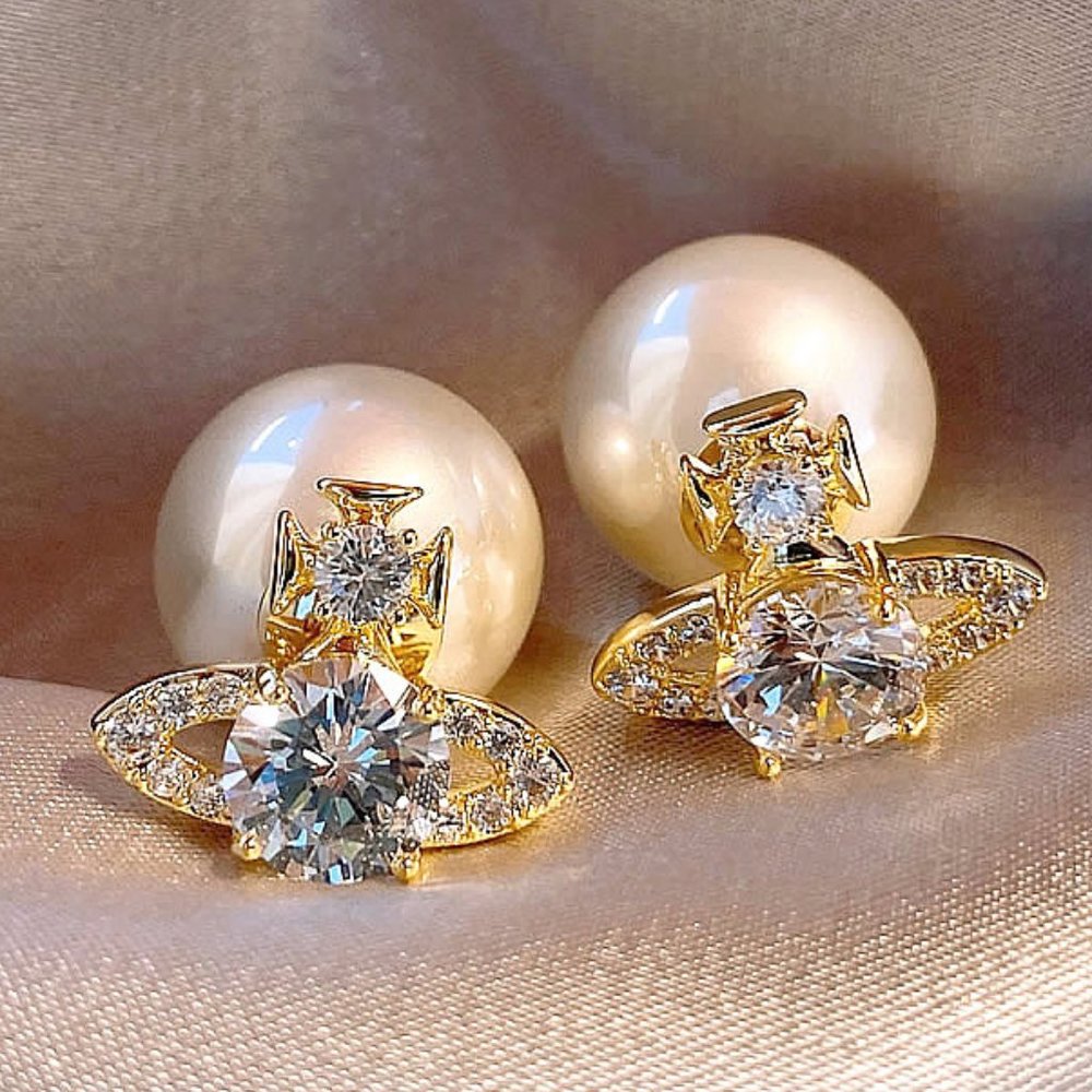 GOLICC Zircon Planet Pearl Earrings